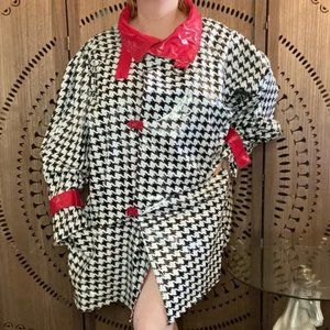 Vintage 90s Vinyl Houndstooth Rain Slicker Coat L